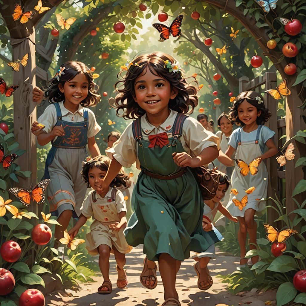 Children Playing in Sunlight: Hyperdetailed Art