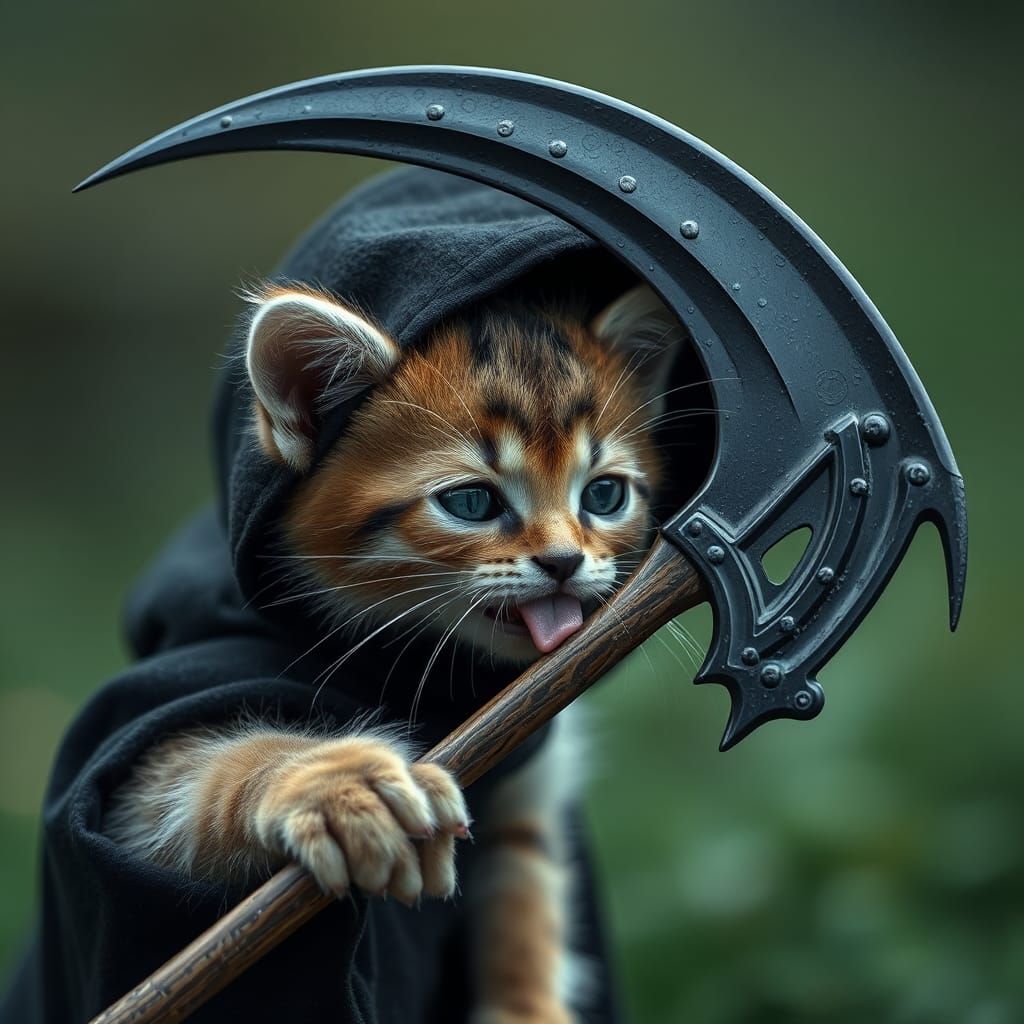 Kitten Licks Grim Reaper Scythe Blade