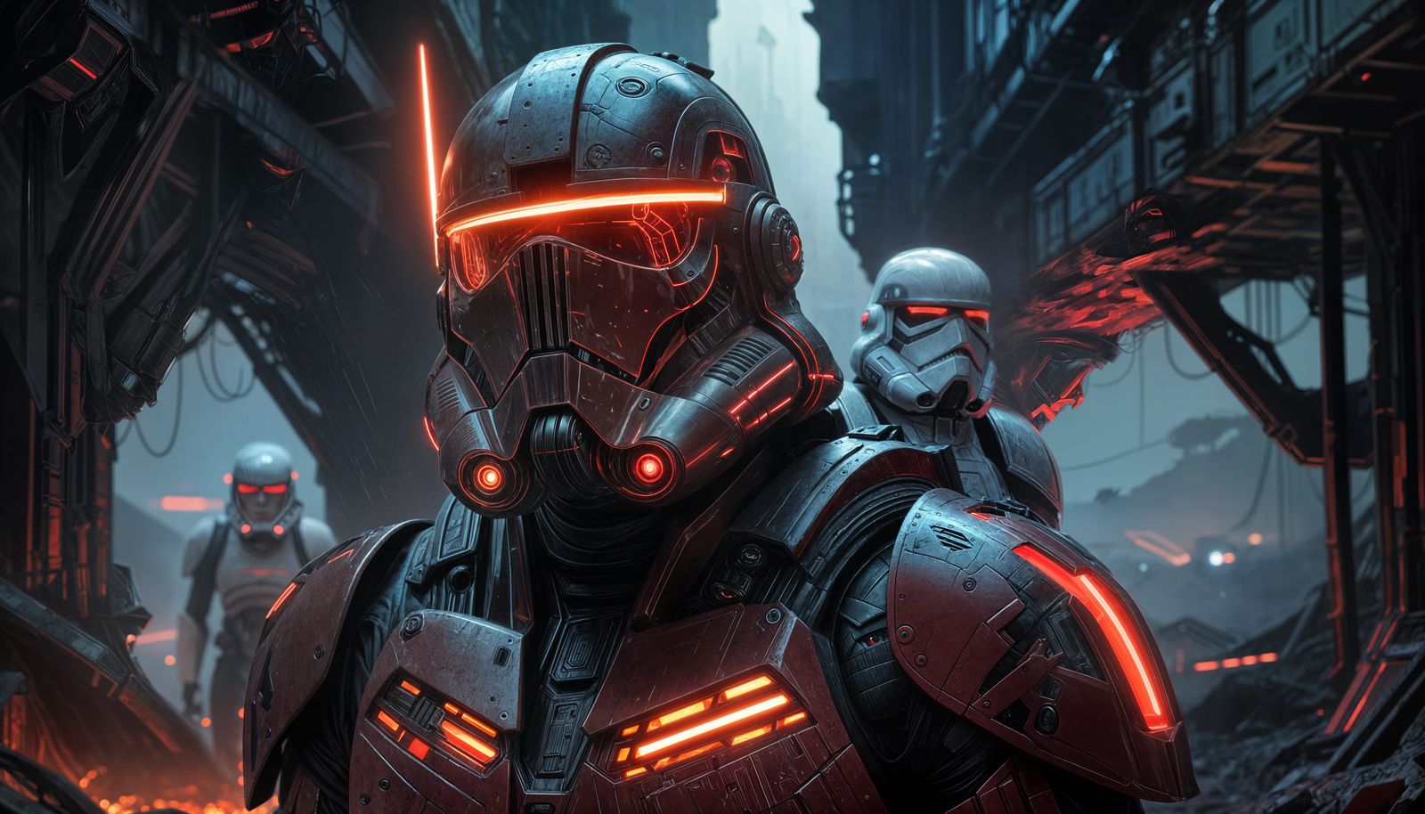 Cyberpunk Sith Lord in Double-Exposure Chaos