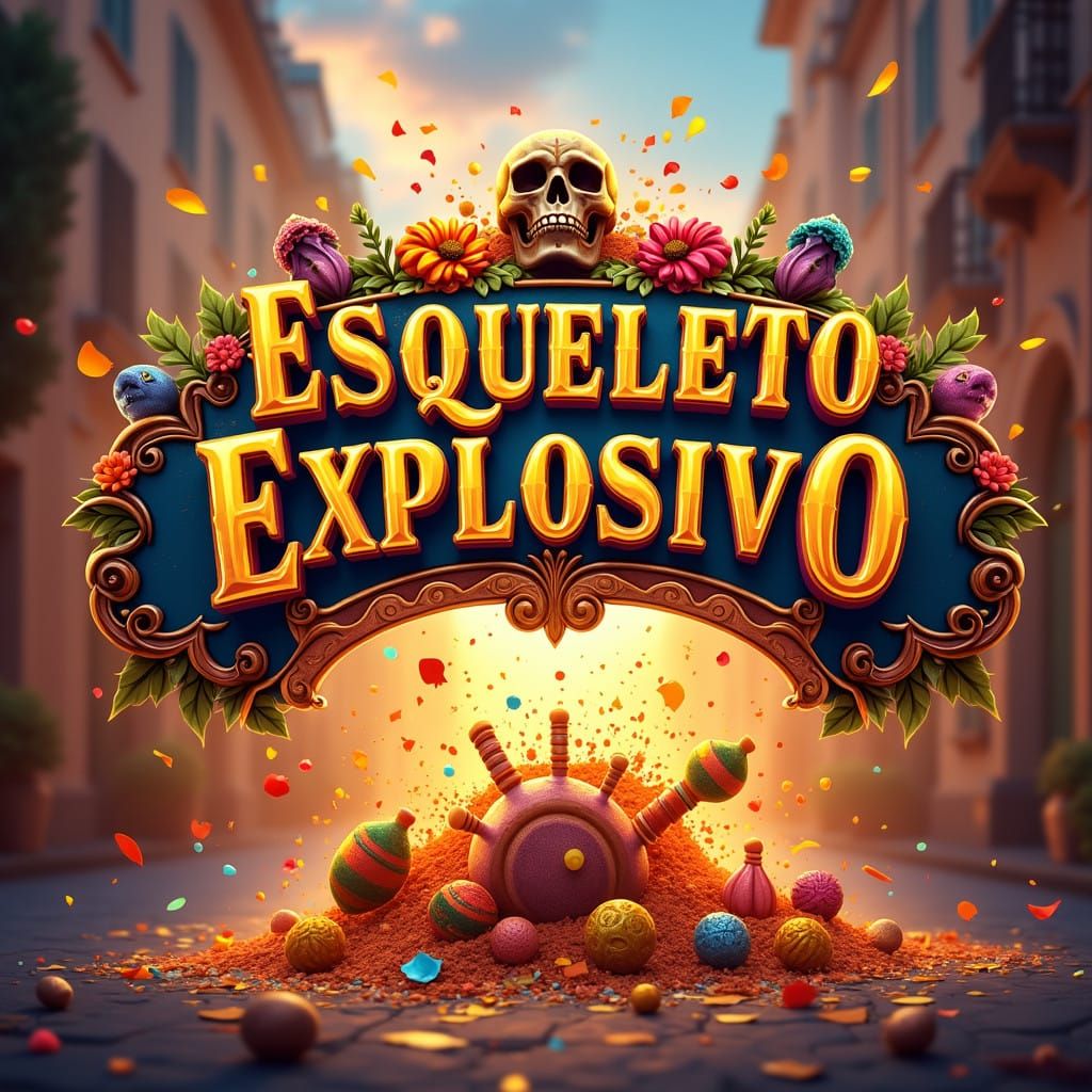 Esqueleto Explosivo Game Banner in Vibrant Fantasy Style