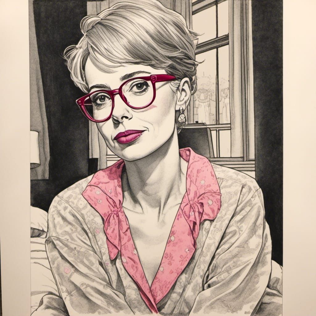 Ink Drawing Portrait of Trans Woman in Rockwell Style