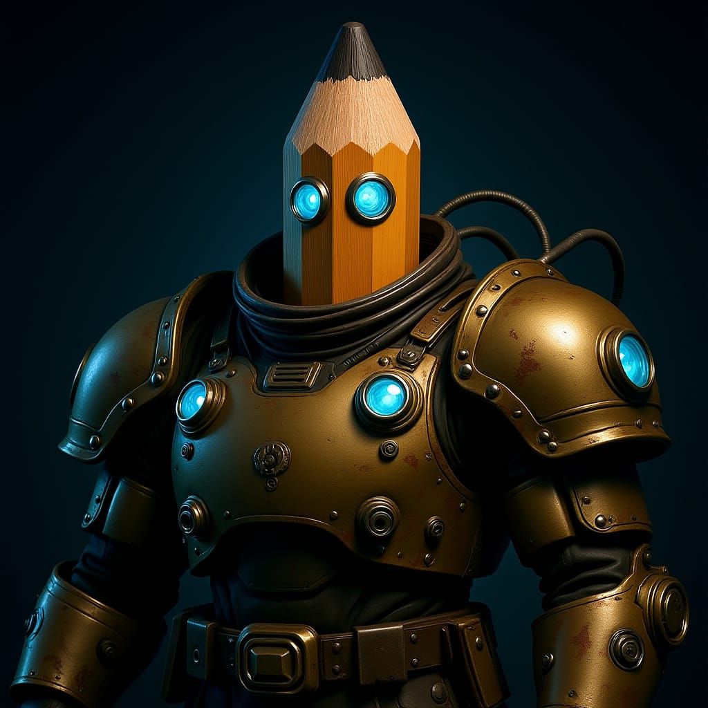 BioShock-Inspired Mechanical Humanoid with Pencil Head