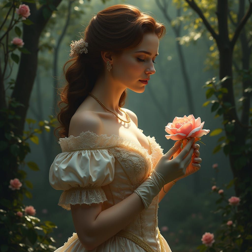 Ethereal Regency Woman in Enchanted Forest