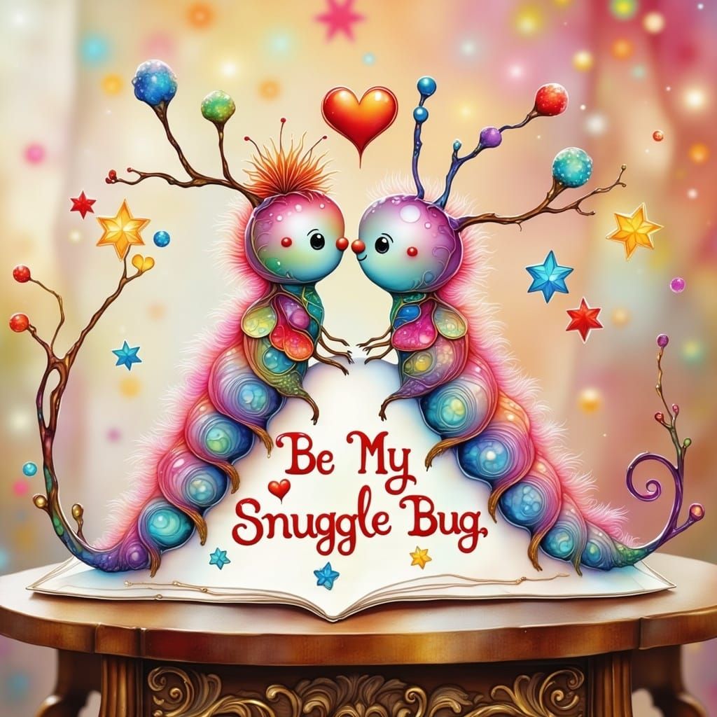 Whimsical Caterpillar Valentine's Day Duo in Vintage Charm