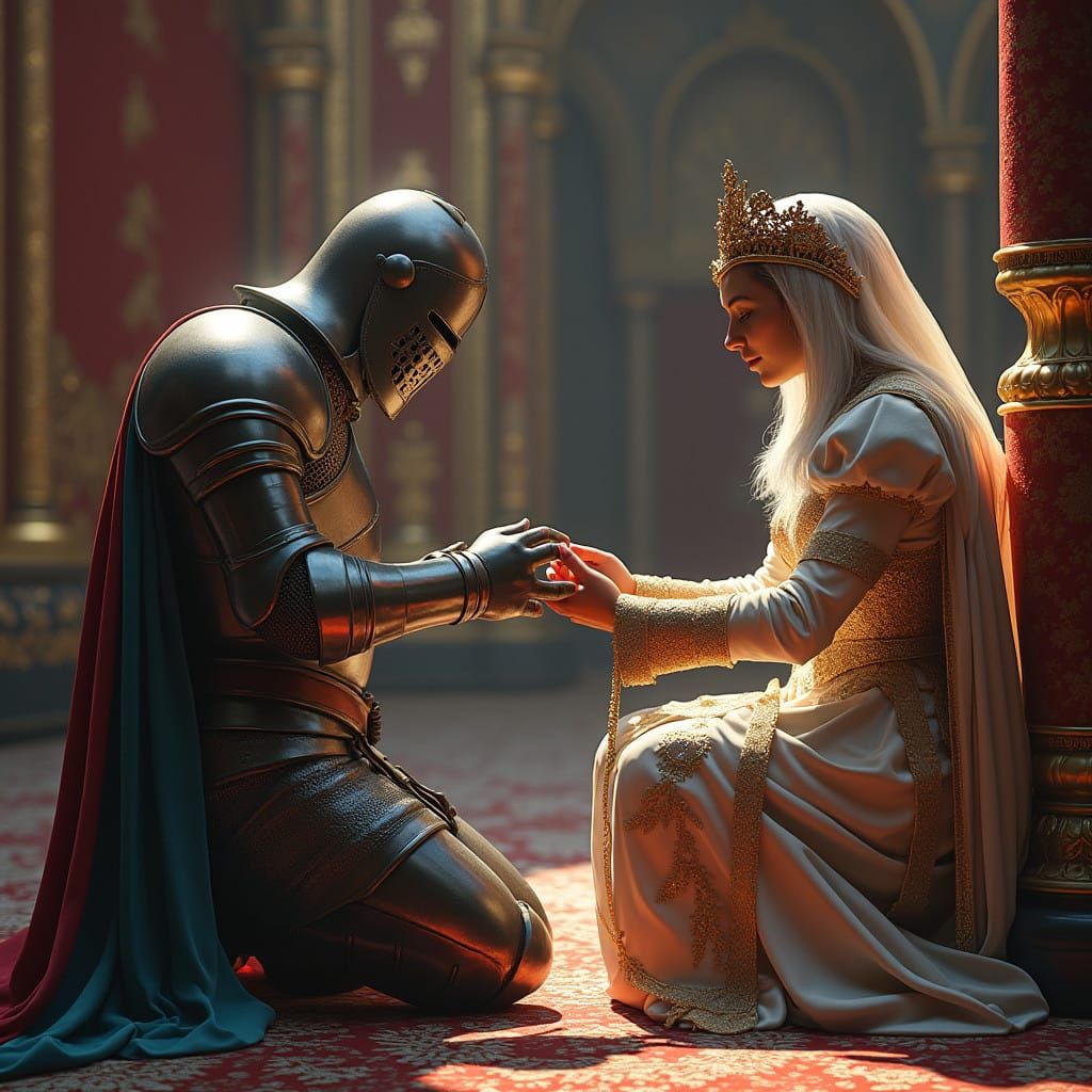 Knight Receives Blessing from a Radiant Queen in a Fantasy R...