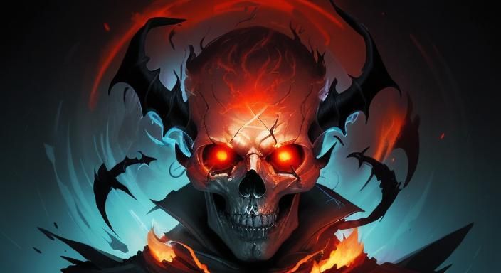 Demonic Skull in Fire and Ice, Digital Art