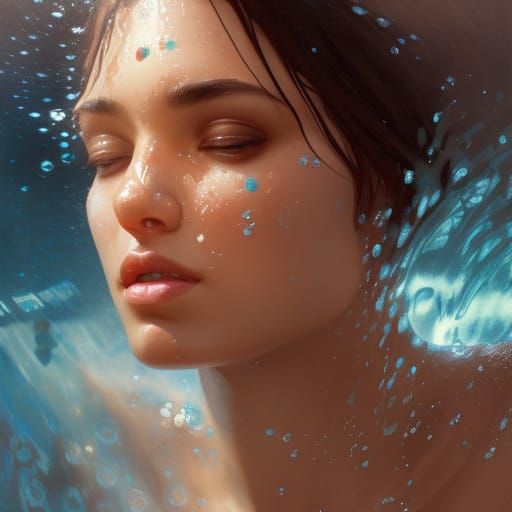 Gorgeous Woman Bathing: Hyperdetailed Splash Art Portrait