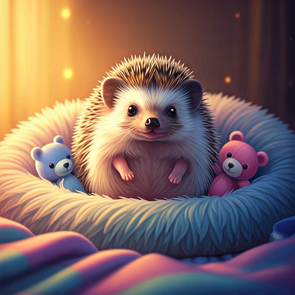 Hedgehog Sleeping: Whimsical Digital Painting