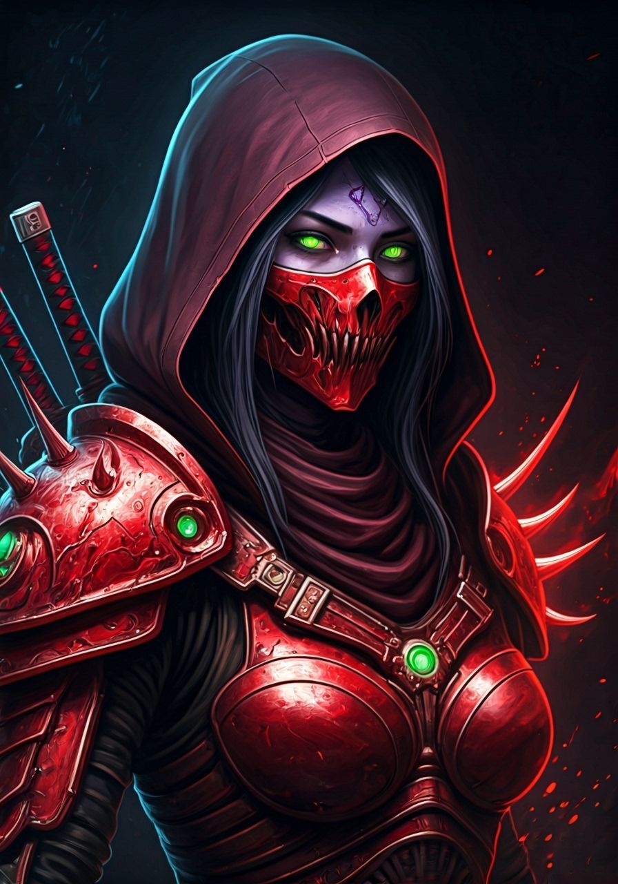 Cyberpunk Ninja Warrior in Biomechanical Armor