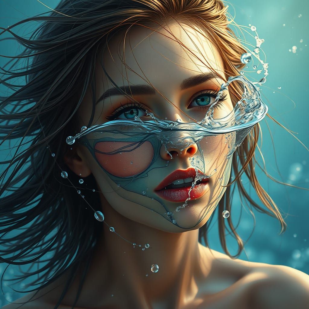 Elegant Brunette in Dynamic Sea Water Splash