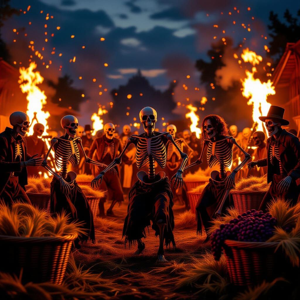 Monsters Revel at Harvest Festival with Bonfires