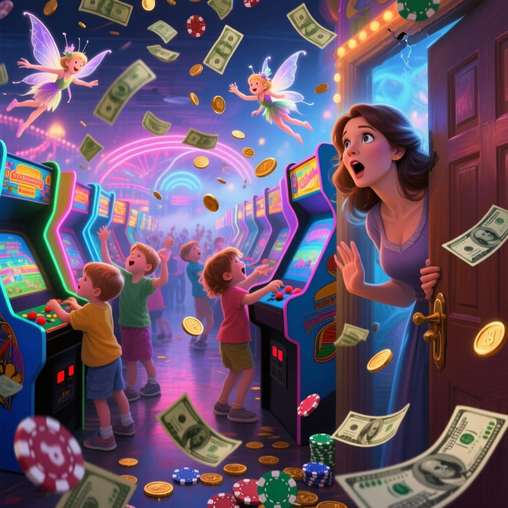 Magical Arcade Adventure with Flying Money and Fairies