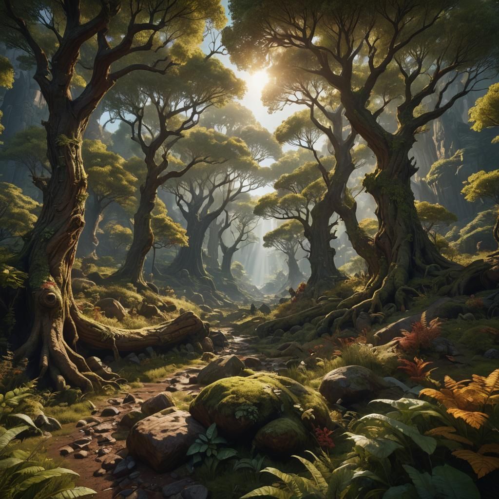 Lush Forest Landscape in Detailed Matte Painting Style