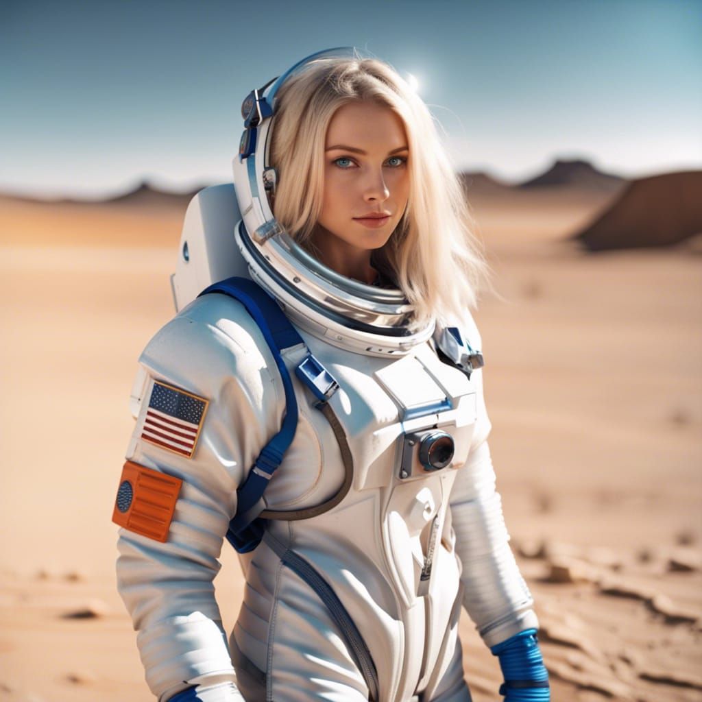 Astronaut Bikini Girl on Desert Moon in 8K