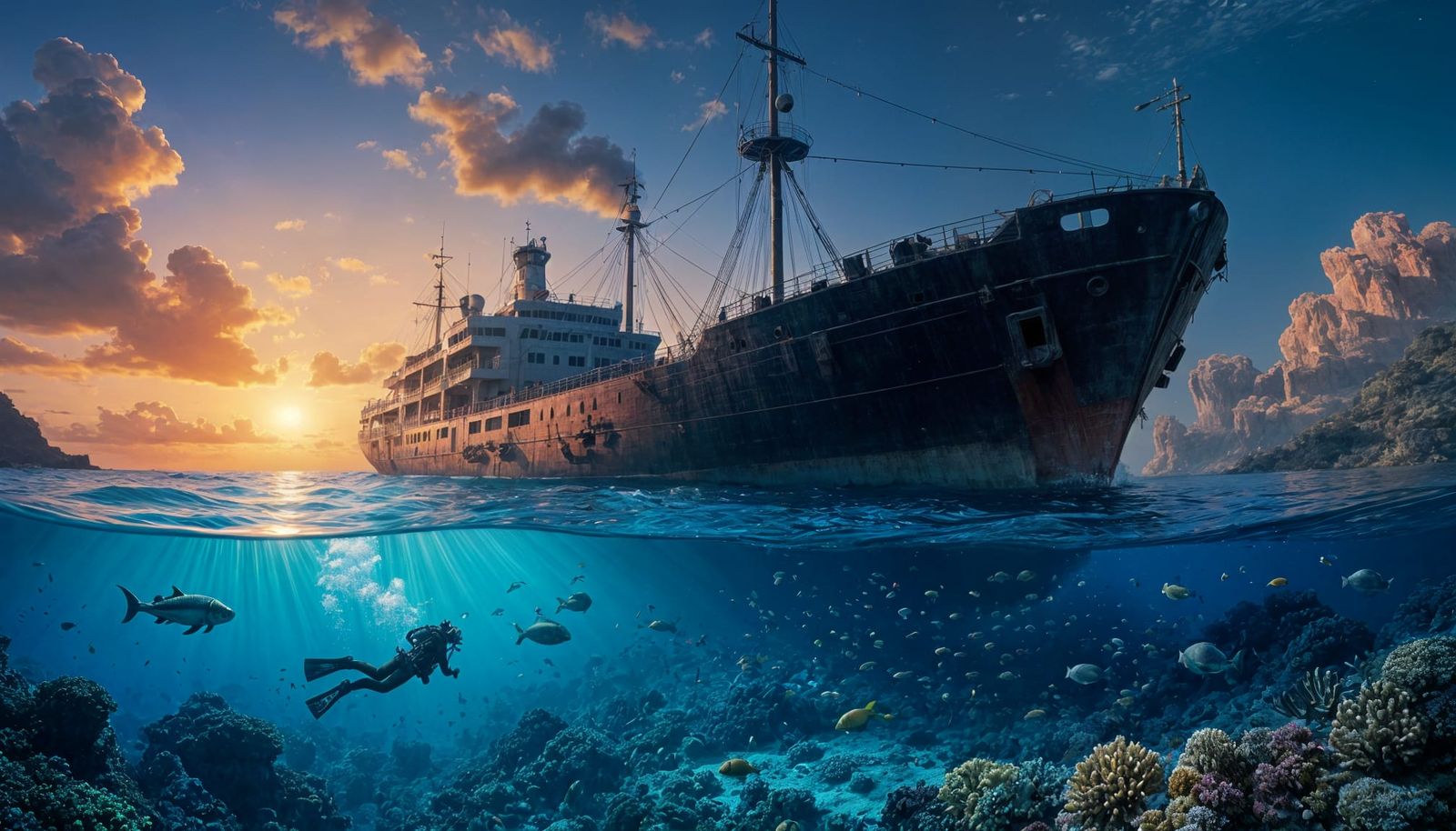 Sunken Ship Adventure in Red Sea with Diver