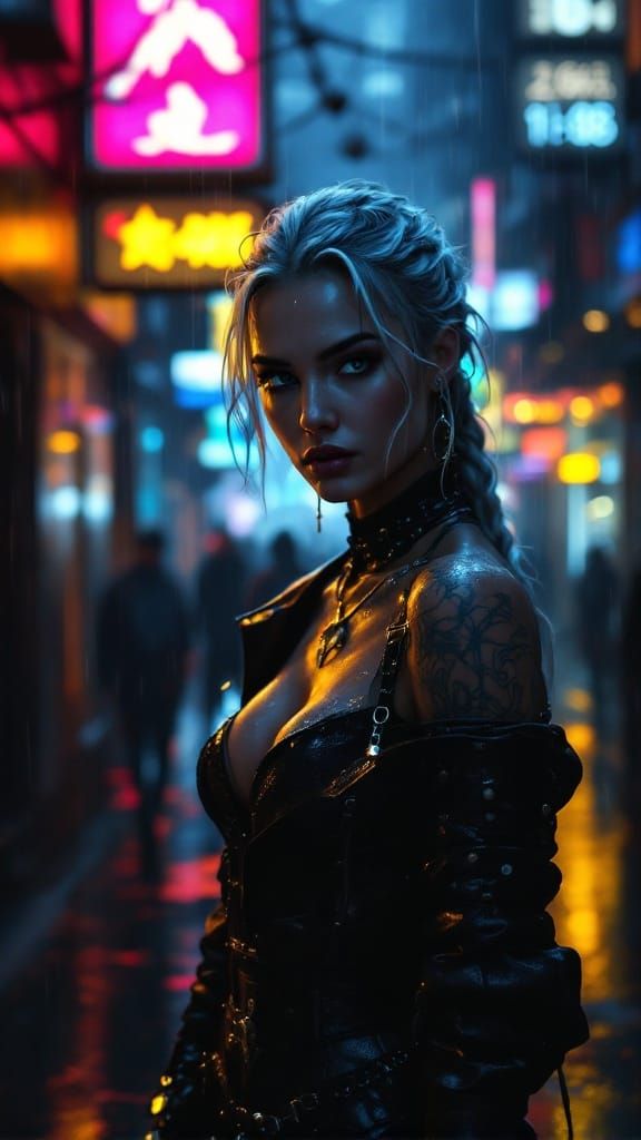 Cyberpunk Warrior Illuminated by Neon Radiance