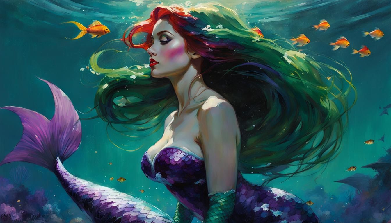 Ariel in the Ocean: Matte Painting with Fine Art Textures