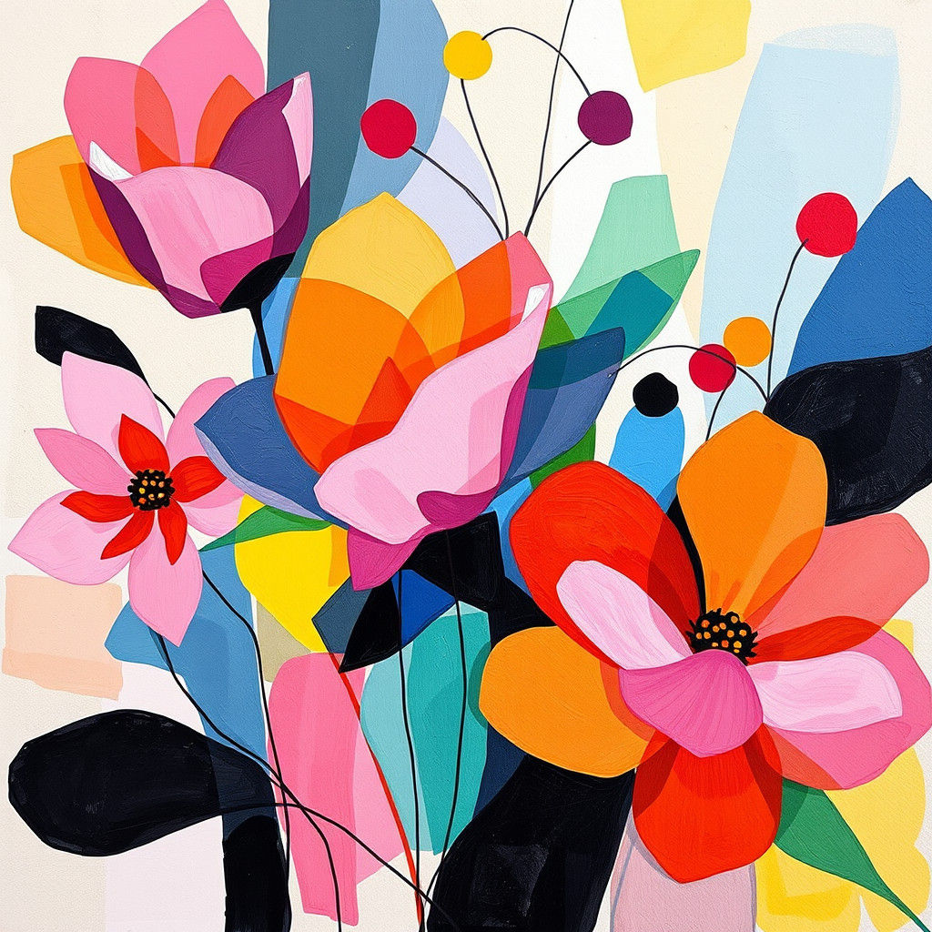 Abstract Cubist Flowers in Vibrant Impressionist Painting