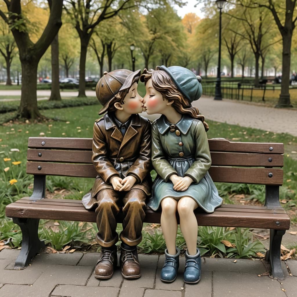 Boy Tries to Kiss Girl: Hummel Porcelain Sculpture