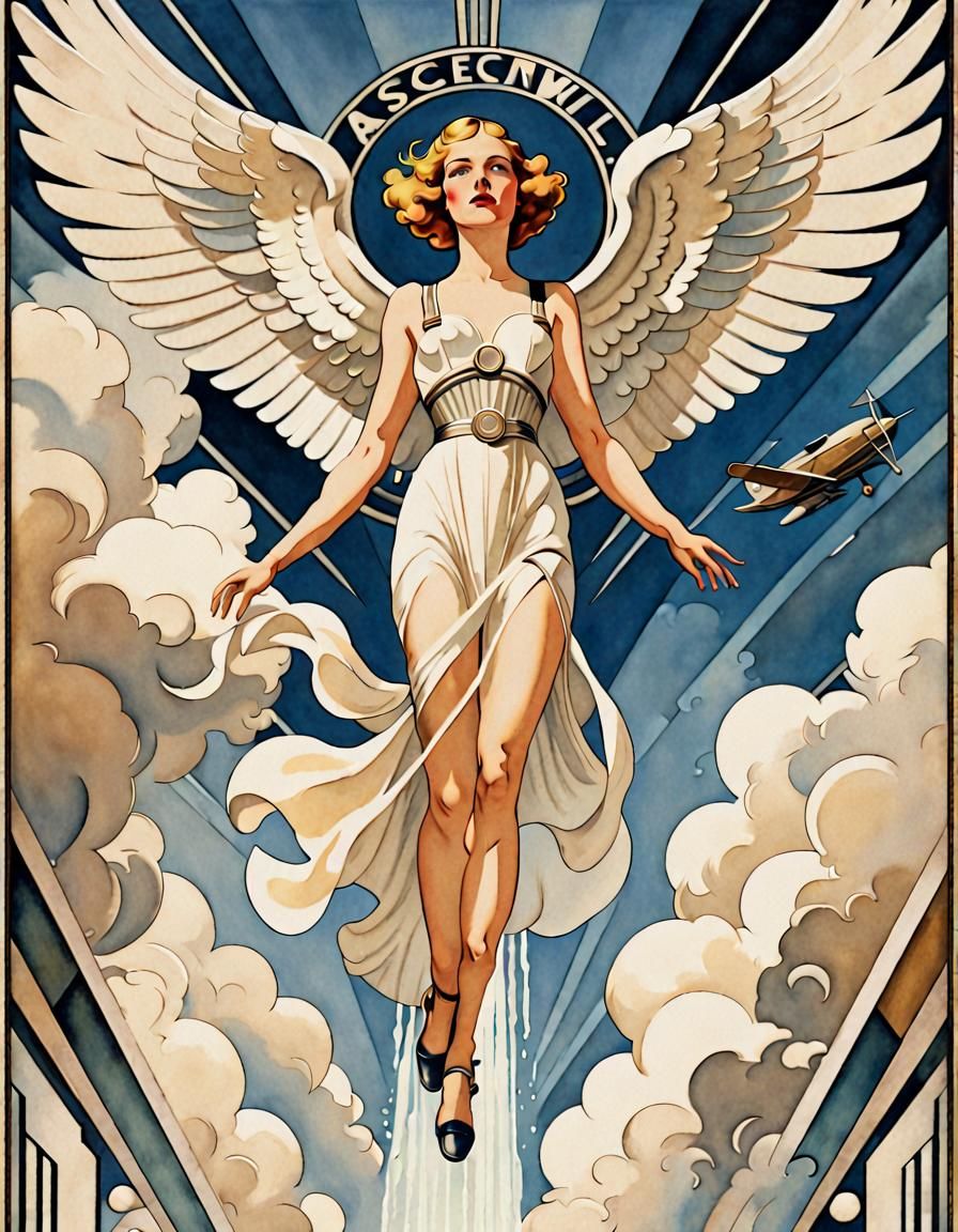 Art Deco Angel Ascending Poster in Dieselpunk Style