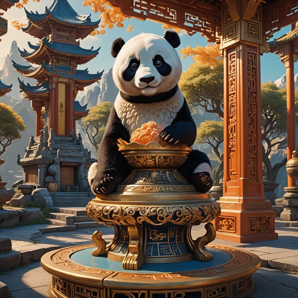 Panda Ice Cream on Chinese Pedestal