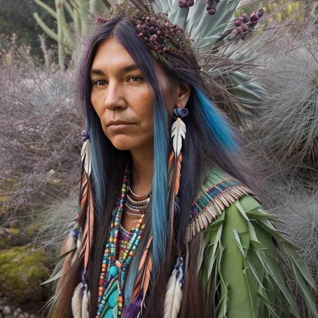Native American Druid in Colorful Garden