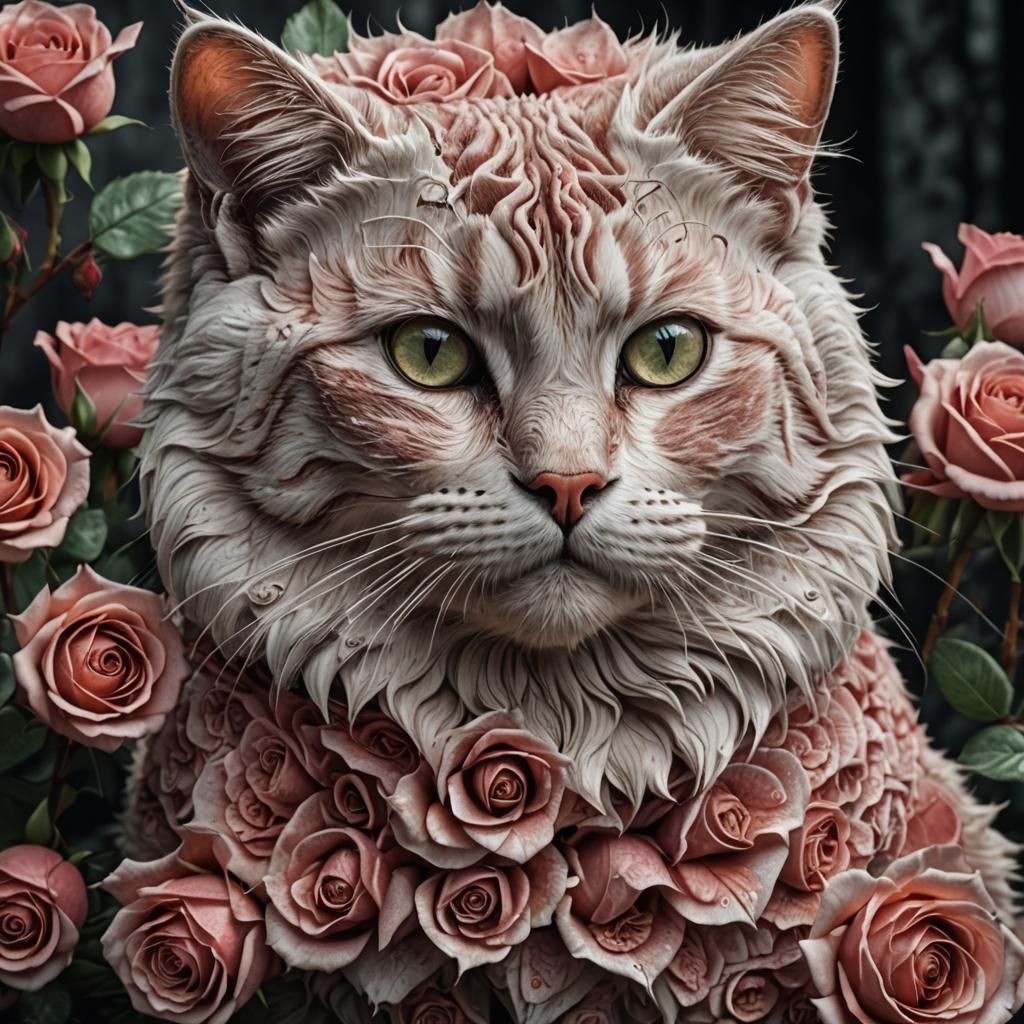 Hyperrealistic Rose Cat with Intricate Details
