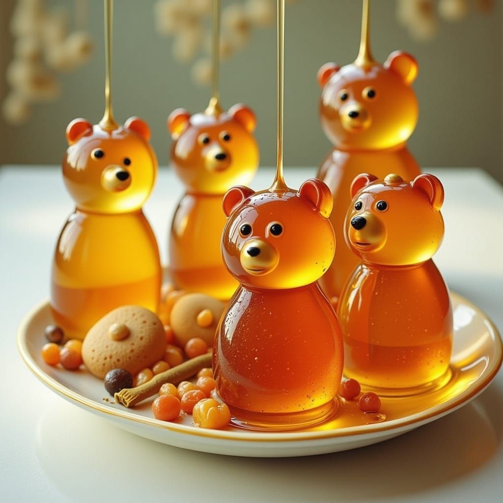 Cute Honey Bears in Woodcut Whimsy Style