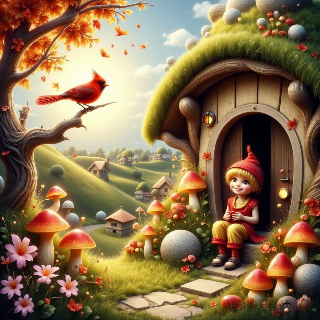 Whimsical Hobbit Village in Autumn Splendor