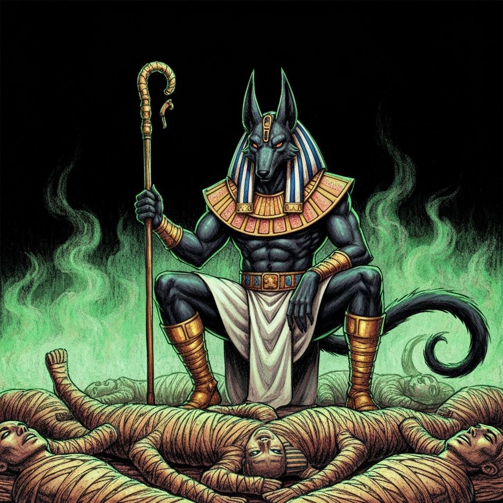 Egyptian Jackal God Illustration with Crayon Marks