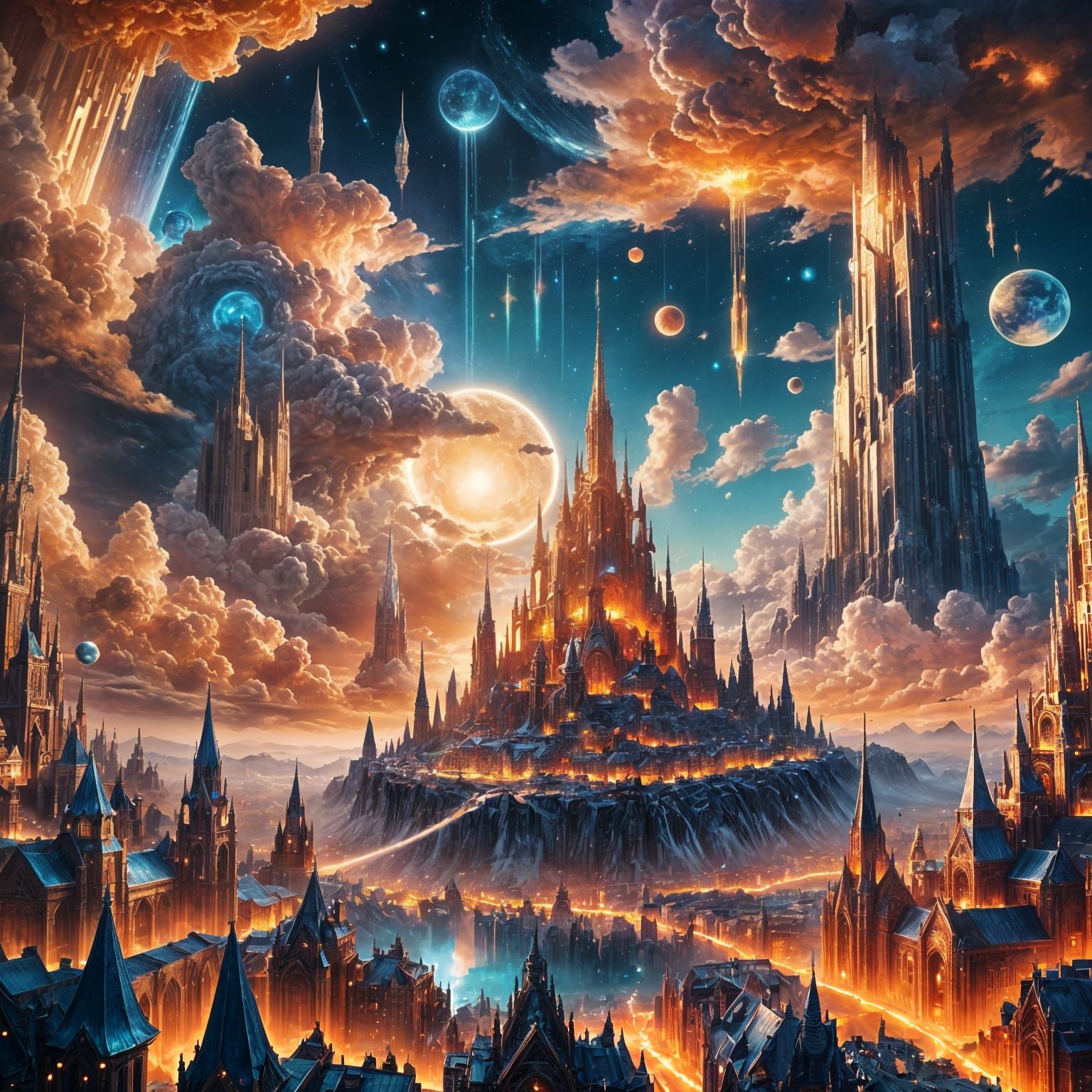 Celestial Crystal Cities: Detailed Matte Painting