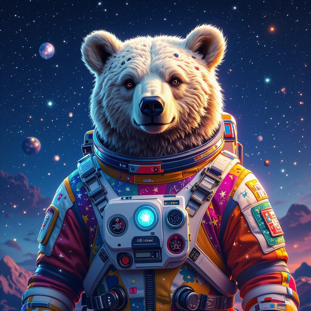 Comet Bear in Spacesuit: Vibrant Celestial Concept Art