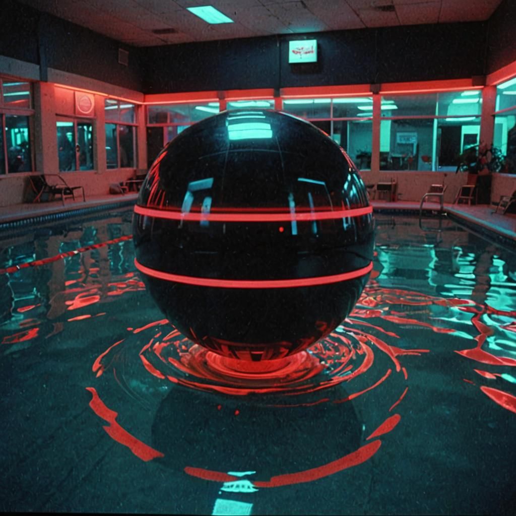Futuristic Orb Glows in Liminal Dreamcore Pool