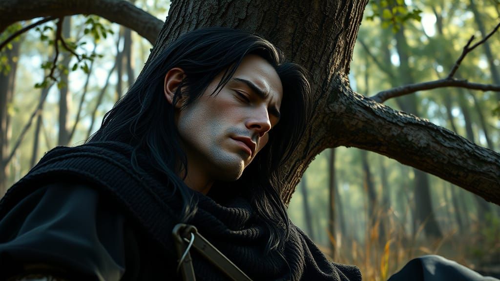 Handsome Knight Slumbers Under Ancient Tree