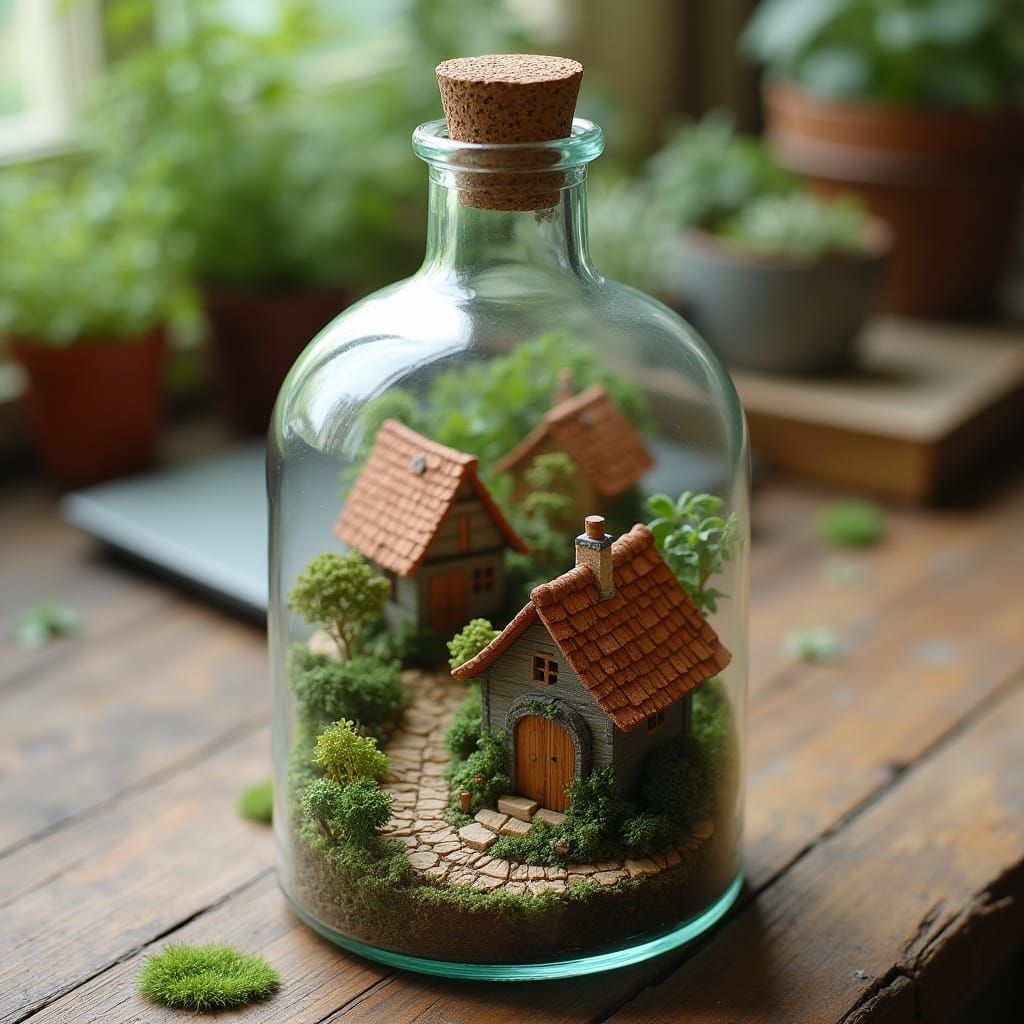 Miniature Village Inside a Glass Bottle