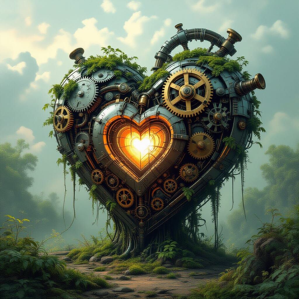 Steampunk Heart Overtaken by Nature