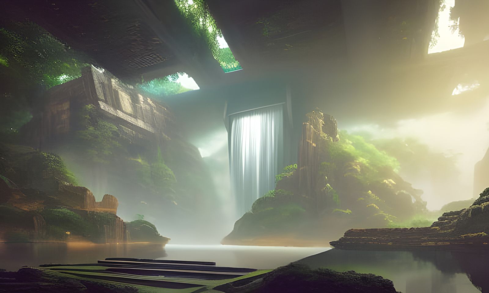 Futuristic Art Deco Architecture with Zen Garden