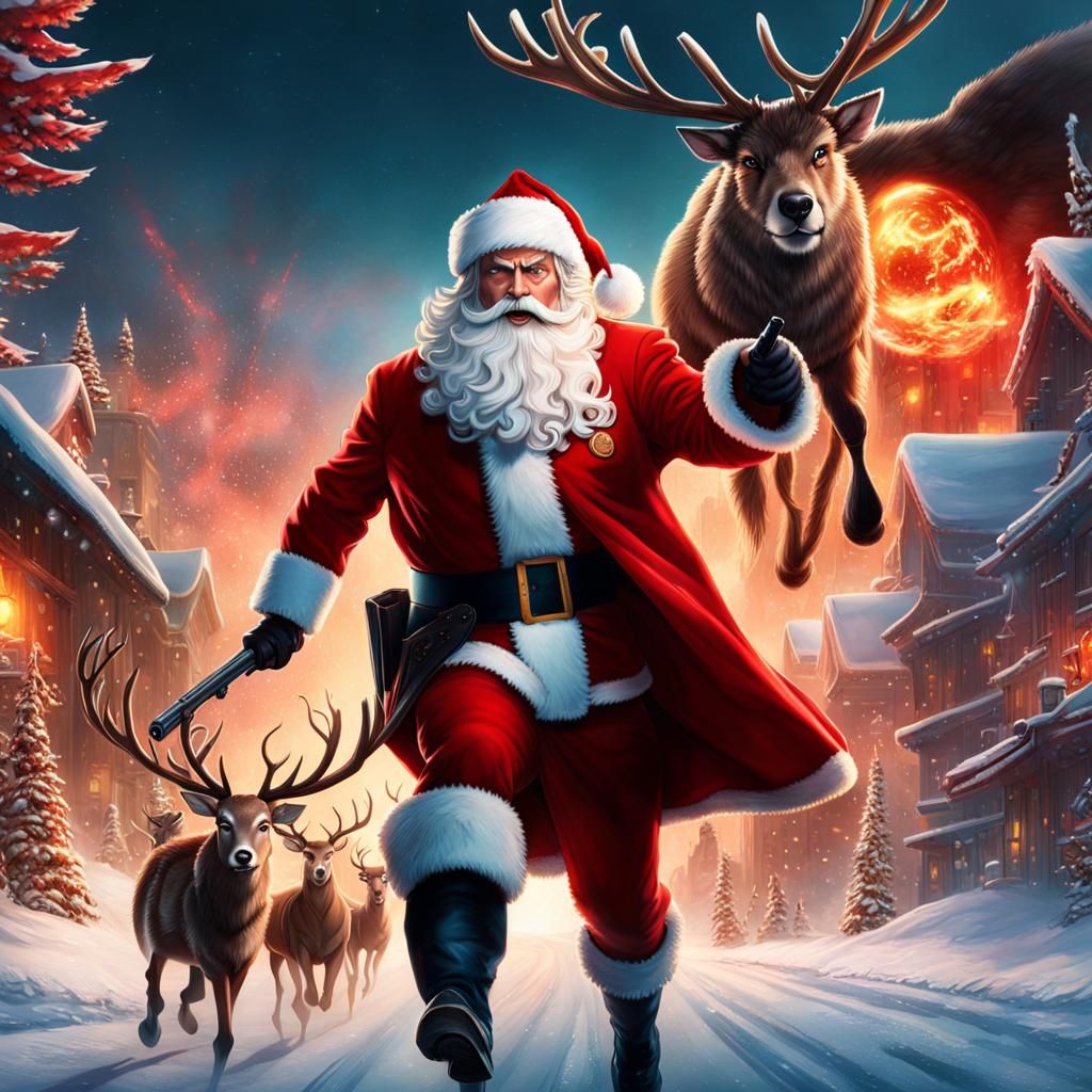 Cyberpunk Santa Runs Through Neo-Tokyo Wasteland