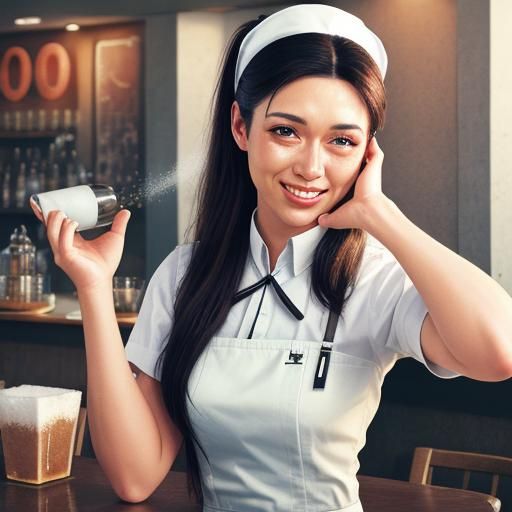 Waitress Throws Salt Over Shoulder in Hyperreal Detail