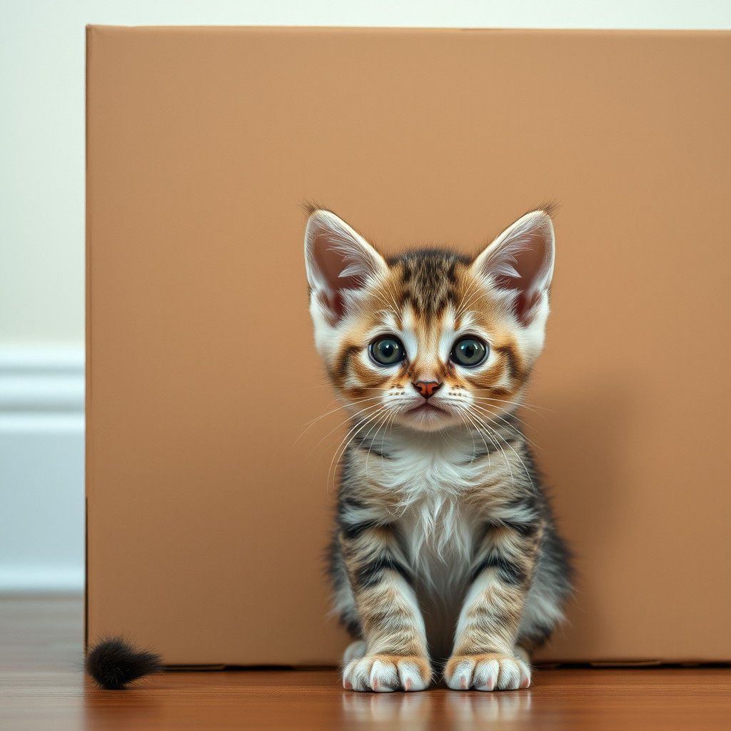 Cute Kitten and Big Cardboard Box