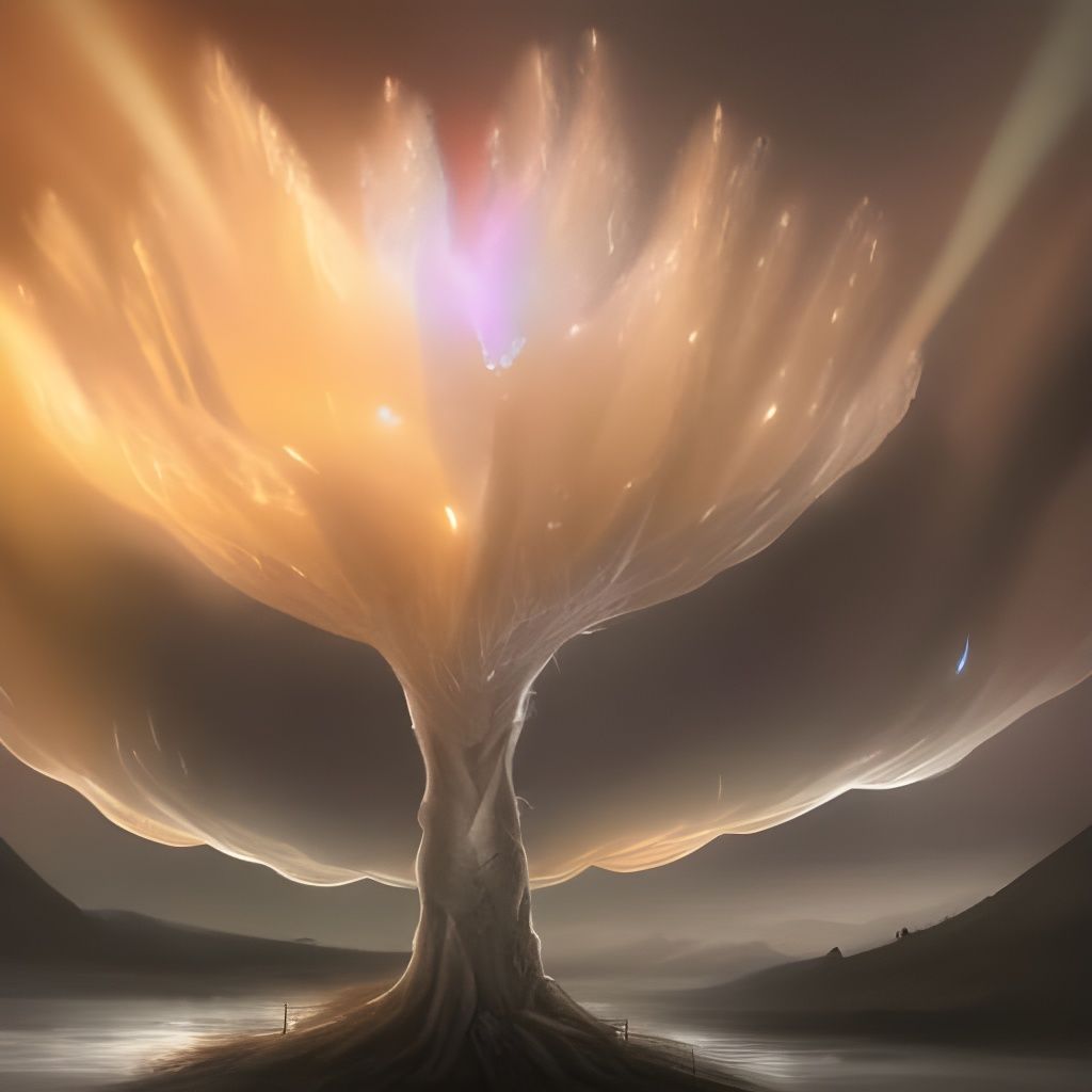 Radiant Silver Leaf Tree in Fantasy Landscape