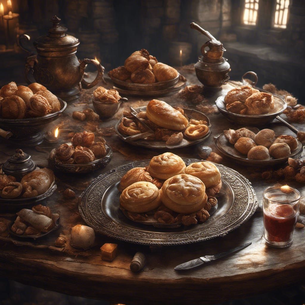 Medieval Plate with Pastries in Dark Fantasy Style