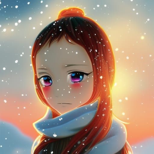 Anime Style: Winter Sunrise with Six-Year-Old