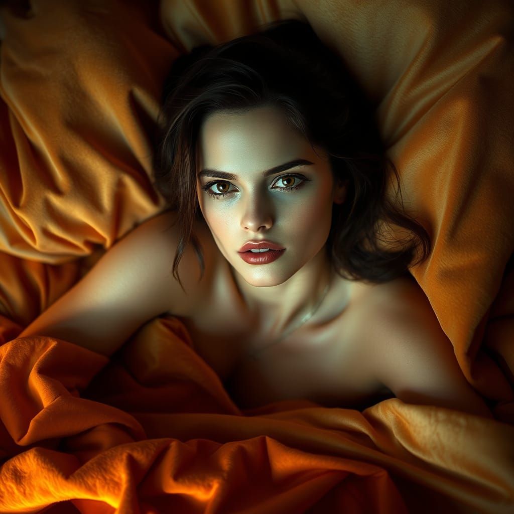 Sultry Futuristic Beauty in Luxurious Boudoir Setting