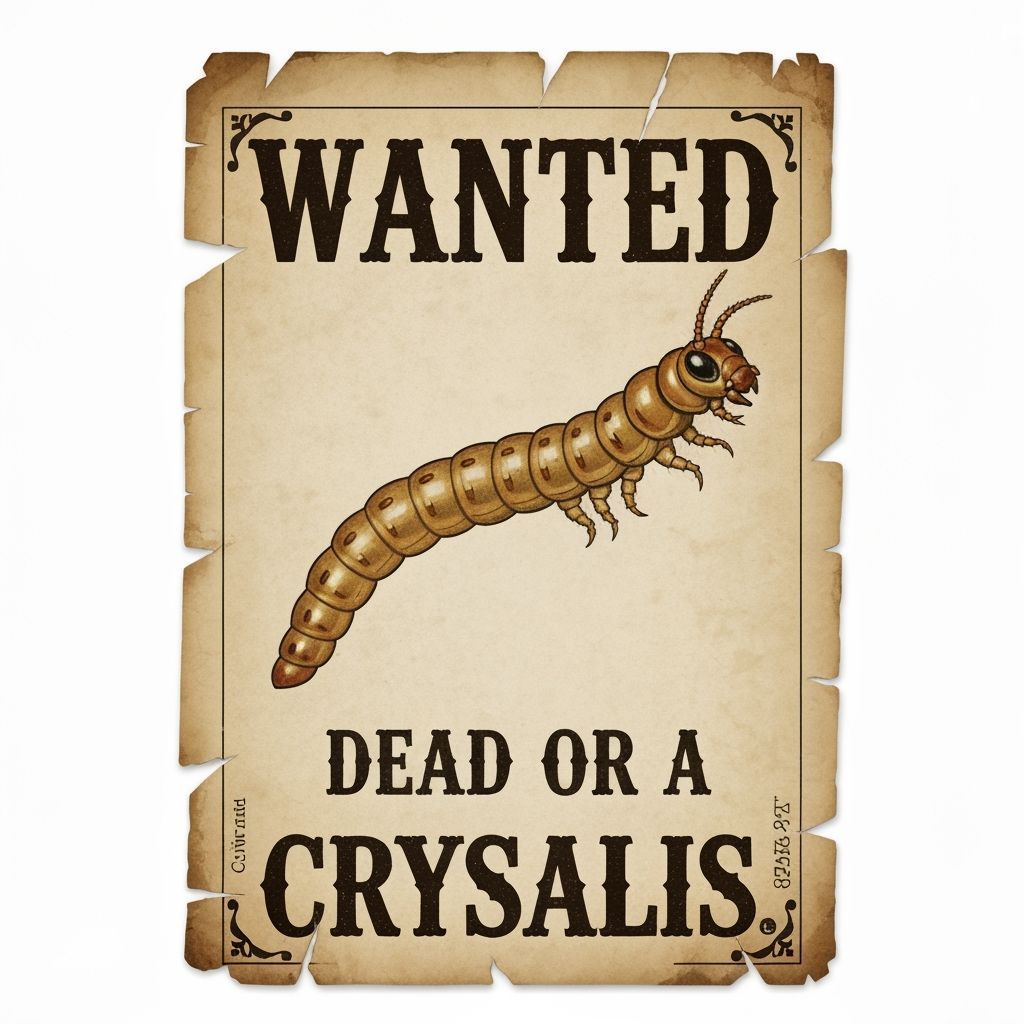 Wanted Poster for Mealworm in Vintage Western Style