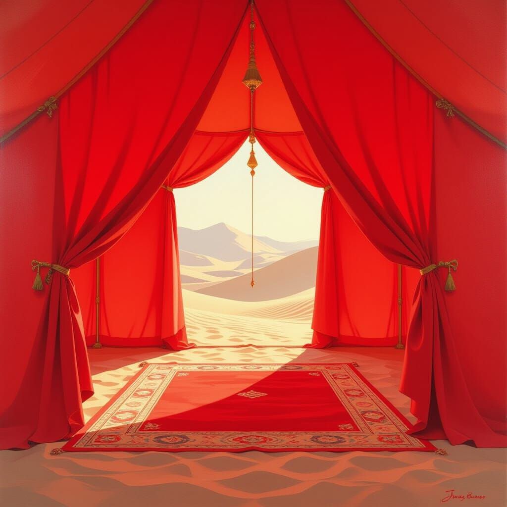 Red Oriental Tent for Flyer Design, Oil Painting