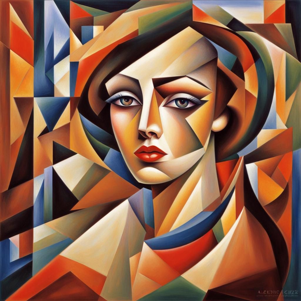Abstract Cubist Puzzle Portrait of a Woman
