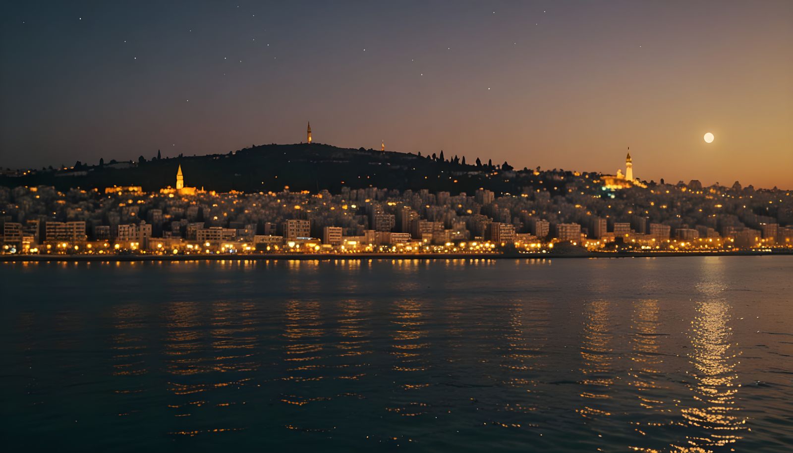 Night View of Haifa City from the Sea