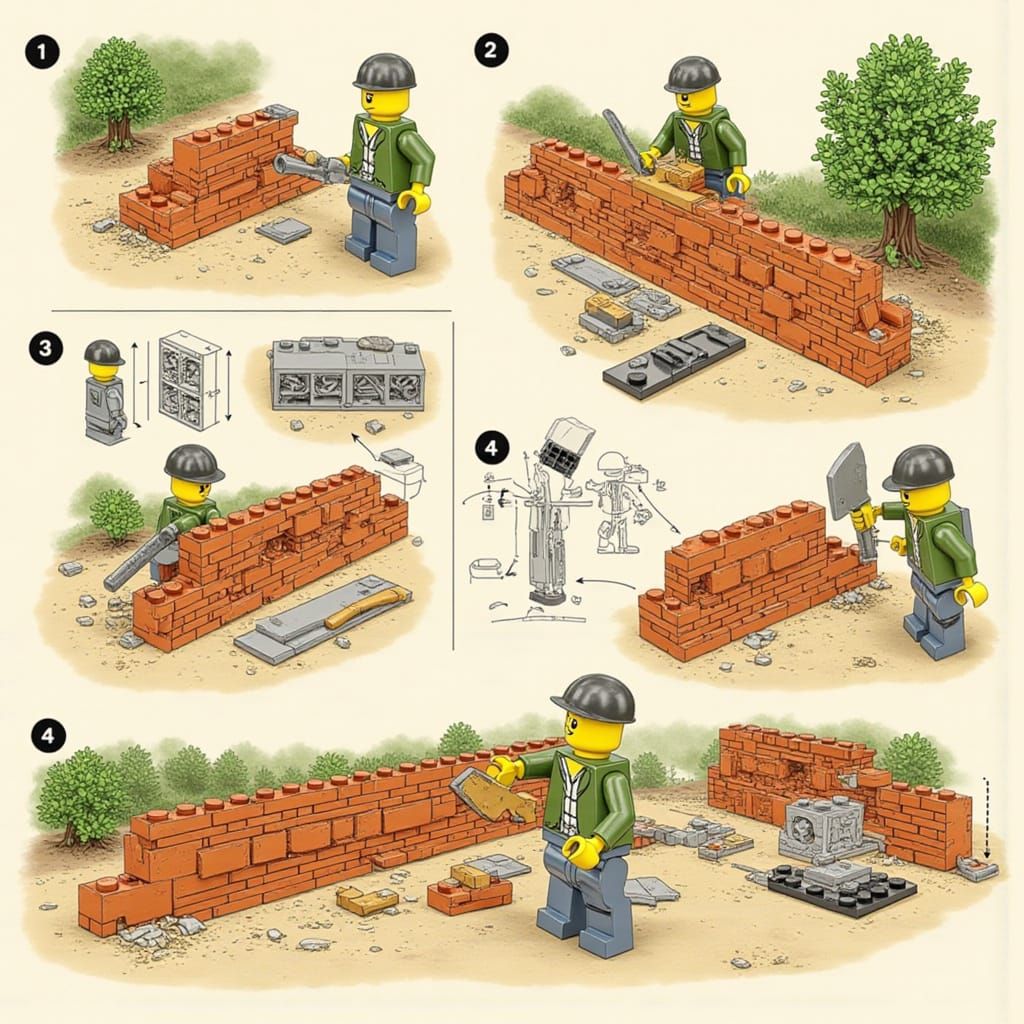 Building a Brick Wall: Step-by-Step Illustration