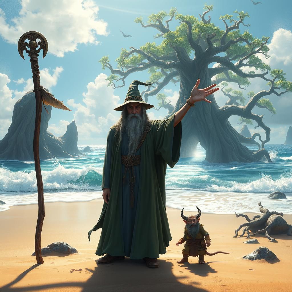 Wizard and Dwarf Conjure Ethereal Ents: Oil Painting